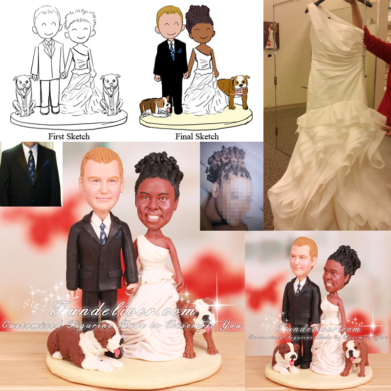 Wedding Cake Topper with Bull Dogs
